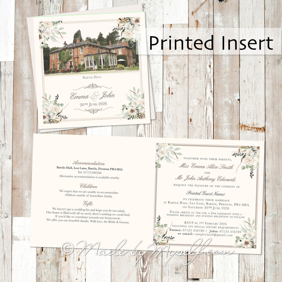 Fleur Bartle Hall Wedding Invitation