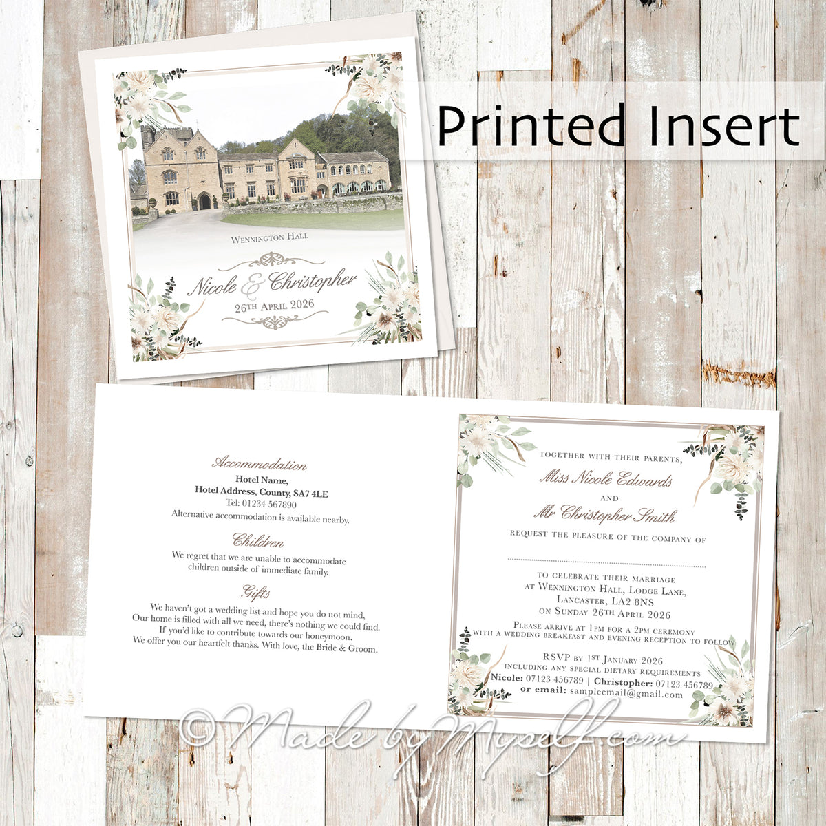 Fleur Wennington Hall Wedding Invitation