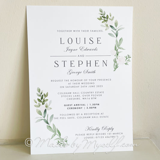 Botanical A5 Flat Card Wedding Invitation