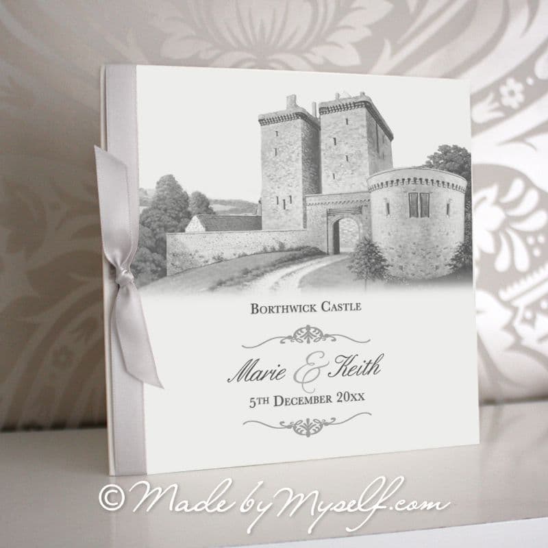 Borthwick Castle, Edinburgh Pocketfold Wedding Invitation - Includes RSVP & Guest Information