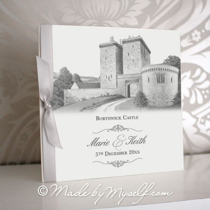 Borthwick Castle, Edinburgh Pocketfold Wedding Invitation - Includes RSVP & Guest Information