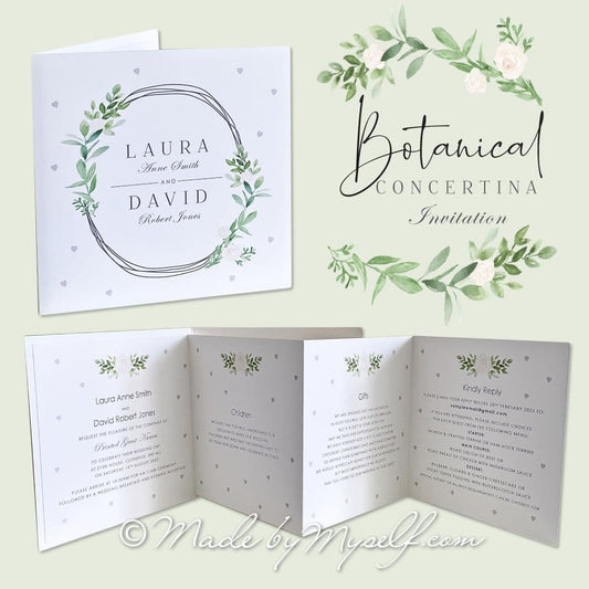 Botanical Concertina Style Wedding Invitation
