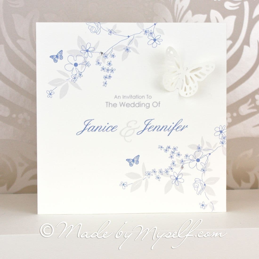 Butterfly Pocketfold Wedding Invitation - Includes RSVP & Guest Information