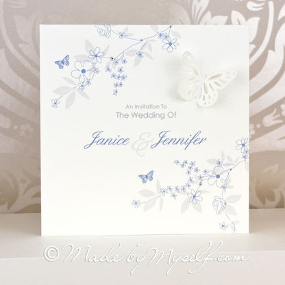 Butterfly Pocketfold Wedding Invitation - Includes RSVP & Guest Information