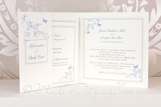 Butterfly Pocketfold Wedding Invitation - Includes RSVP & Guest Information