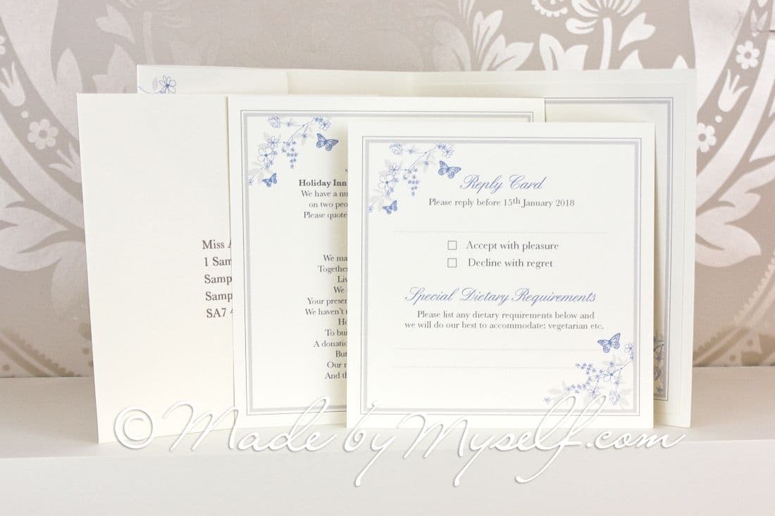 Butterfly Pocketfold Wedding Invitation - Includes RSVP & Guest Information