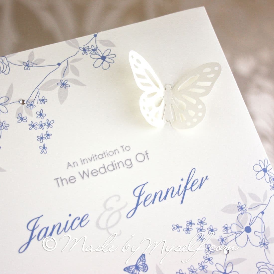 Butterfly Pocketfold Wedding Invitation - Includes RSVP & Guest Information