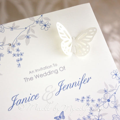 Butterfly Pocketfold Wedding Invitation - Includes RSVP & Guest Information