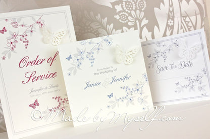 Butterfly Pocketfold Wedding Invitation - Includes RSVP & Guest Information