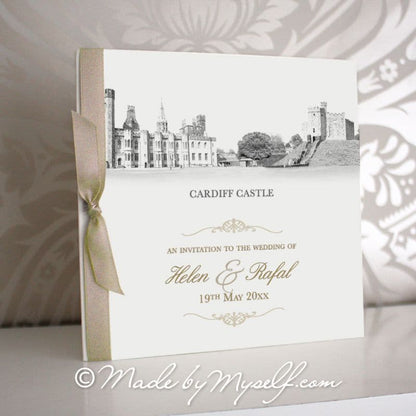 Cardiff Castle, Wales Pocketfold Wedding Invitation - Includes RSVP & Guest Information