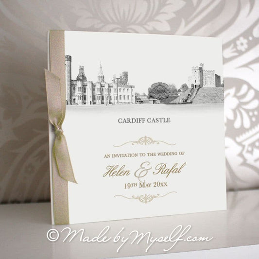 Cardiff Castle, Wales Pocketfold Wedding Invitation - Includes RSVP & Guest Information