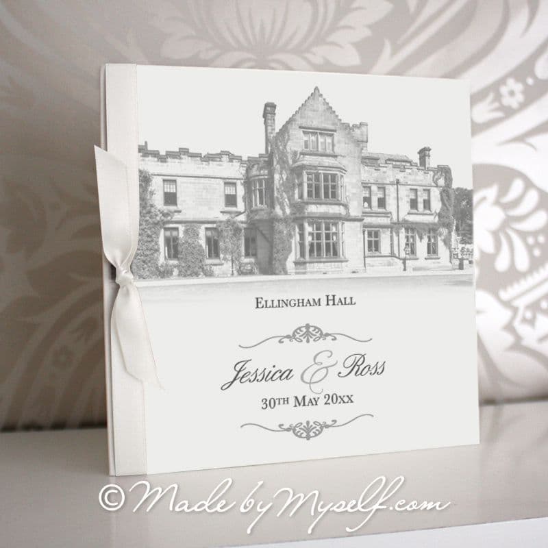 Ellingham Hall, Northumberland Pocketfold Wedding Invitation - Includes RSVP & Guest Information