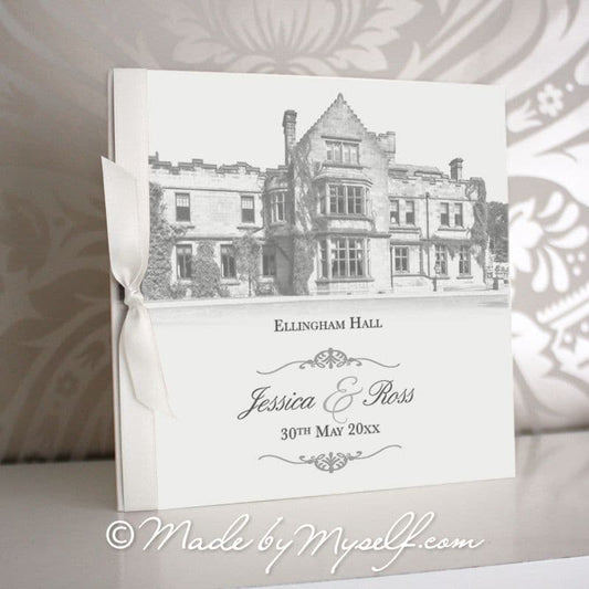 Ellingham Hall, Northumberland Pocketfold Wedding Invitation - Includes RSVP & Guest Information