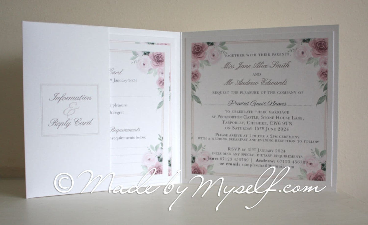 Fiore Peckforton Castle Pocketfold Wedding Invitation - Includes RSVP & Guest Information