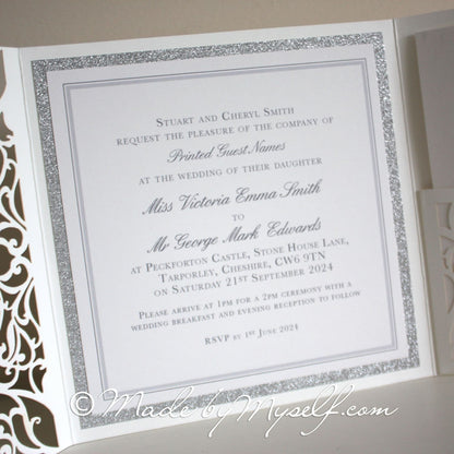 Juliette Lasercut Pocketfold Wedding Invitation - Includes RSVP & Guest Information