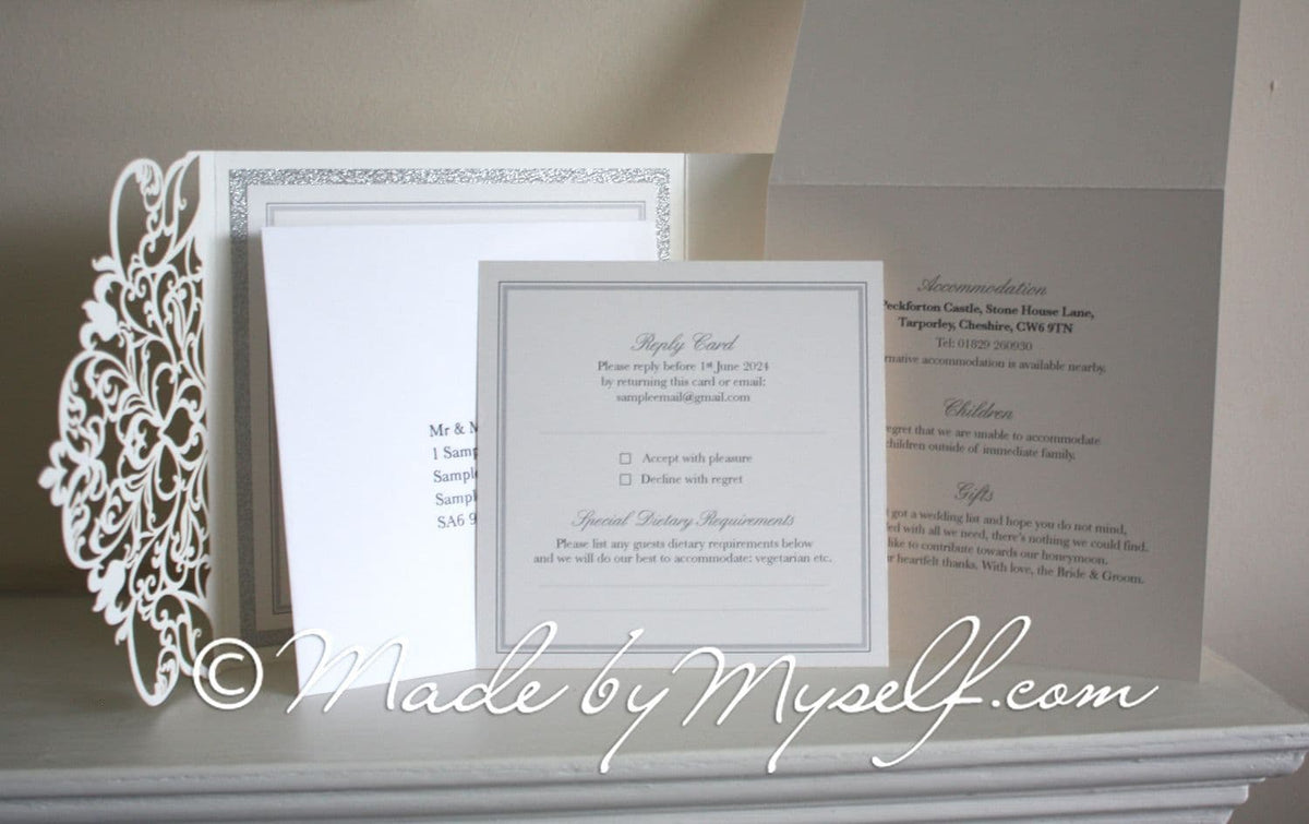 Juliette Lasercut Pocketfold Wedding Invitation - Includes RSVP & Guest Information