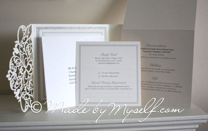 Juliette Lasercut Pocketfold Wedding Invitation - Includes RSVP & Guest Information