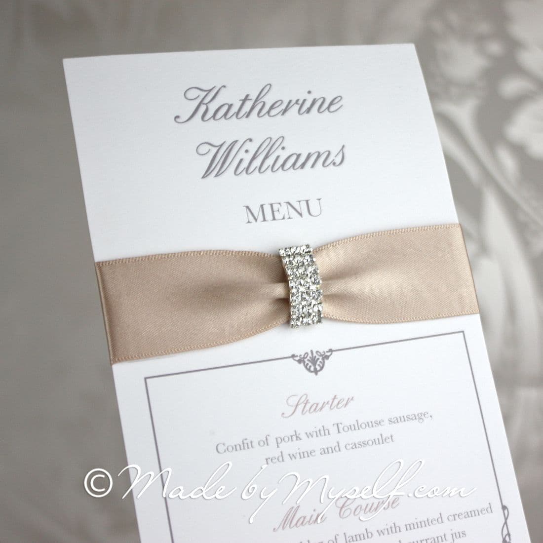 Ribbon Diamante 3 Row Menu Place Card