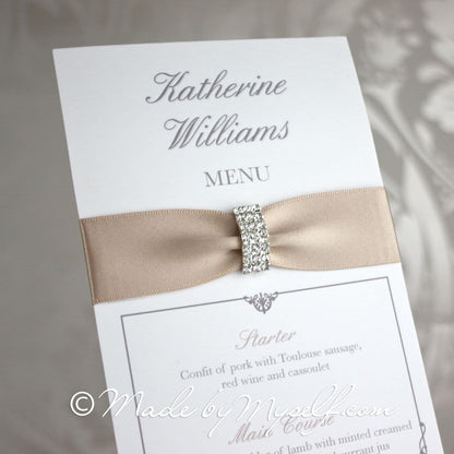 Ribbon Diamante 3 Row Menu Place Card