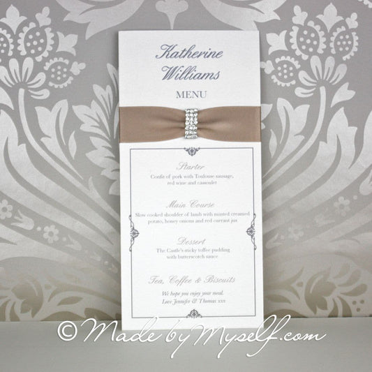 Ribbon Diamante 3 Row Menu Place Card