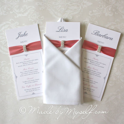 Ribbon Diamante 3 Row Menu Place Card